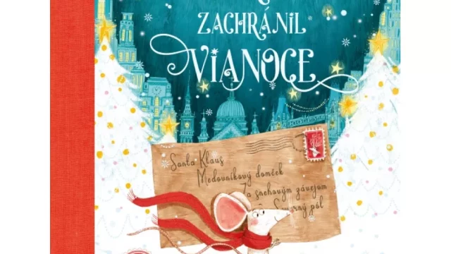 Obálka detskej vianočnej knižky Ako myšiak Félix zachránil Vianoce. Červená väzba, v popredí myšiak s veľkou obálkou adresovanou Santa Clausovi, v pozadí silueta nočného mesta a zasnežené ihličnany ozdobené ako vianočné stromčeky. Autor Alex Smith, pre deti od päť rokov.